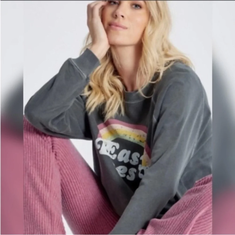 Wildfox "Easy Does It" grey Black Sweatshirt Graphic Crewneck sweater top sz L - Picture 6 of 10